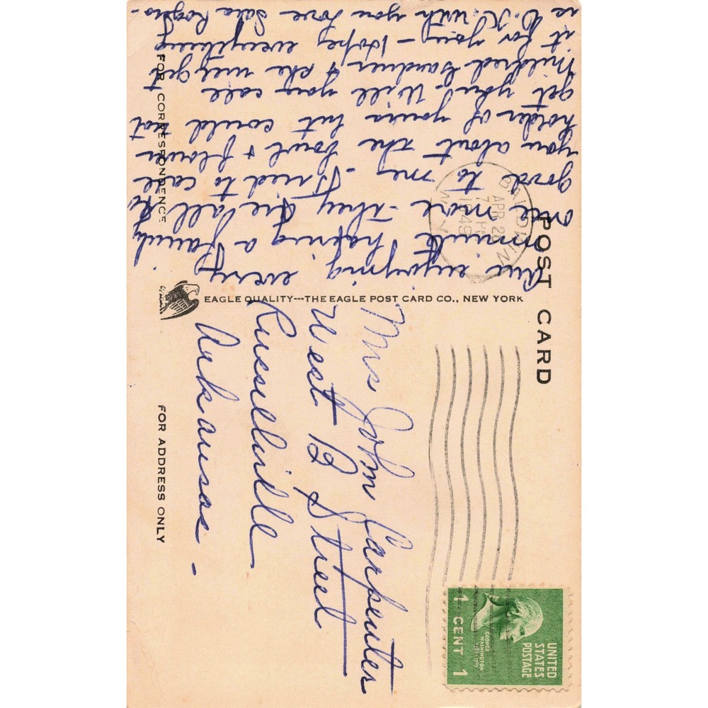 Baldwin NY Long Island High School Postcard 1945 Eagle Post Card Co Used 1¢ - Picture 2 of 2